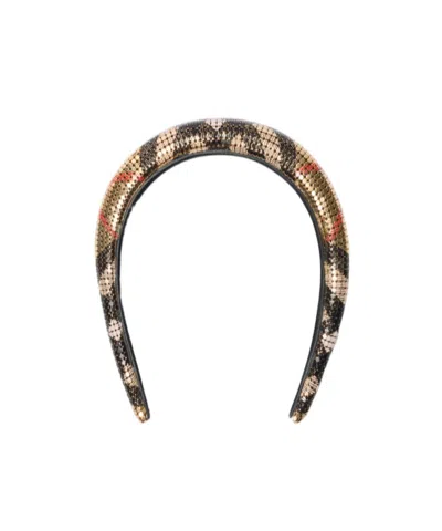 Burberry Check Padded Metallic Mesh Headband In Brown