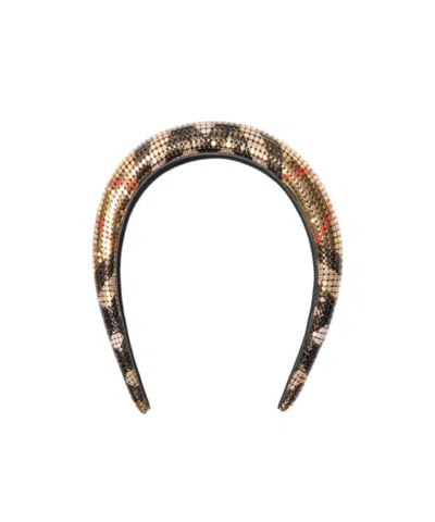 Burberry Check Padded Metallic Mesh Headband In Brown