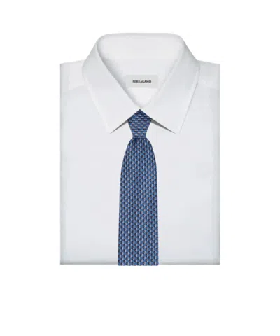 Ferragamo Jacquard Gancini Bicolor Tie In Brown