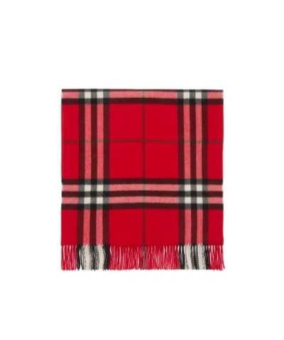 Burberry Wide Cross Stitch Ekd Check Cashmere Scarf In Red