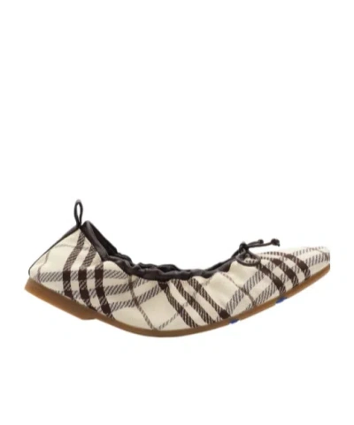 Burberry Fabric Ballerina Shoes Bow Check Pattern In Neutral