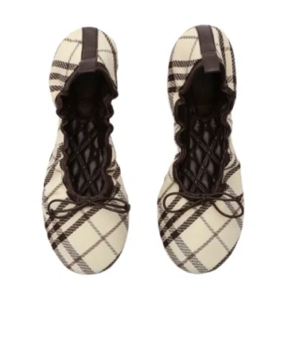 Burberry Fabric Ballerina Shoes Bow Check Pattern In Neutral