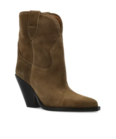 Isabel Marant Leyane Pointed Toe High Ankle Boots In Brown
