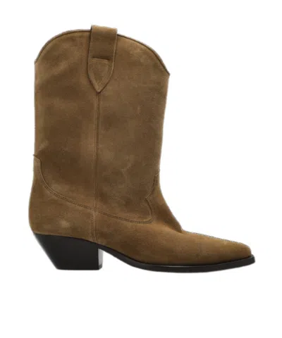 Isabel Marant Duerto Embroidered Suede Cowboy Boots In Brown