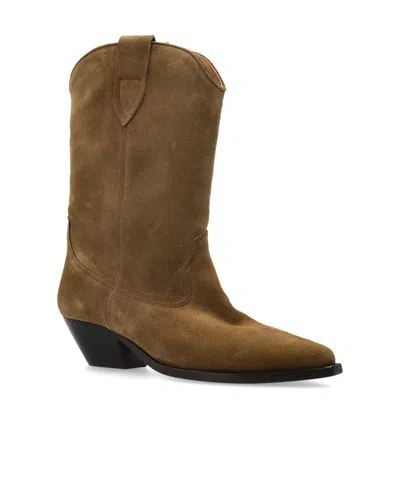 Isabel Marant Duerto Embroidered Suede Cowboy Boots In Brown