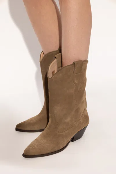Isabel Marant Duerto Embroidered Suede Cowboy Boots In Brown