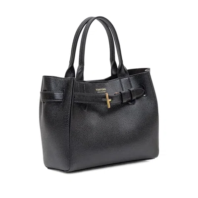 Tom Ford Hammered Leather Tote Bag In Black