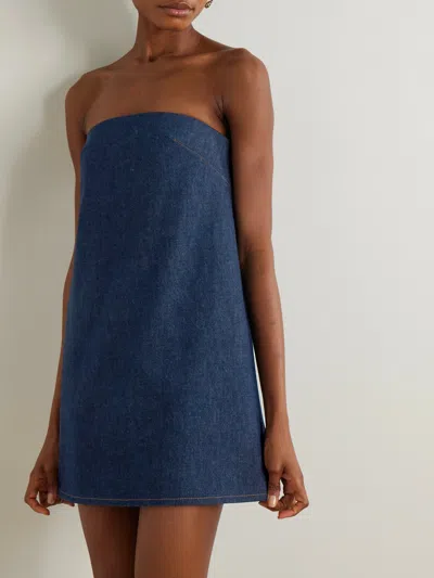 Frame Strapless Denim Mini Dress In Acquaintance