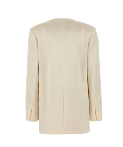 Alberta Ferretti Satin Blazer Double Breasted Button Detailing Pockets In Neutral