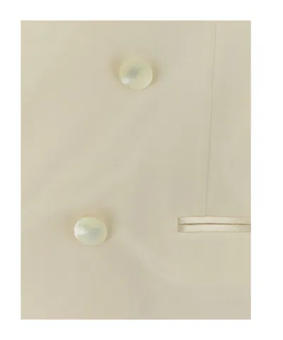 Alberta Ferretti Satin Blazer Double Breasted Button Detailing Pockets In Neutral