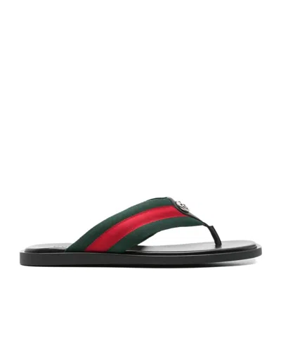 Gucci Web Stripe-embellished Flip Flops In Black