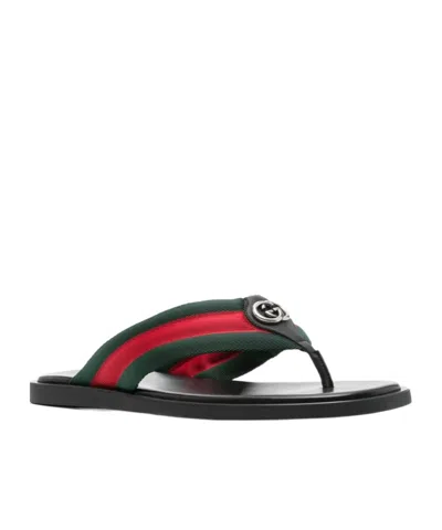 Gucci Web Stripe-embellished Flip Flops In Black