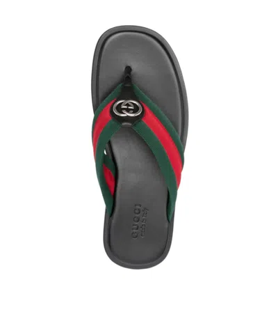 Gucci Web Stripe-embellished Flip Flops In Black