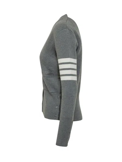 Thom Browne Classic Milan Cardigan With Four Bands In Gray