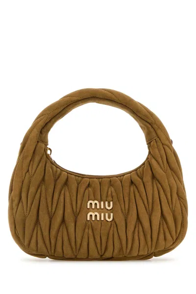 Miu Miu Khaki Suede Handbag In Brown