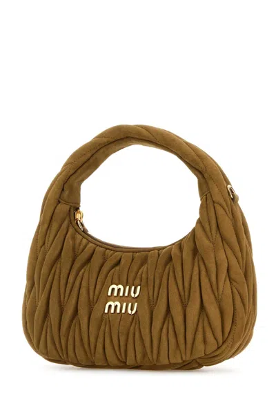 Miu Miu Khaki Suede Handbag In Brown