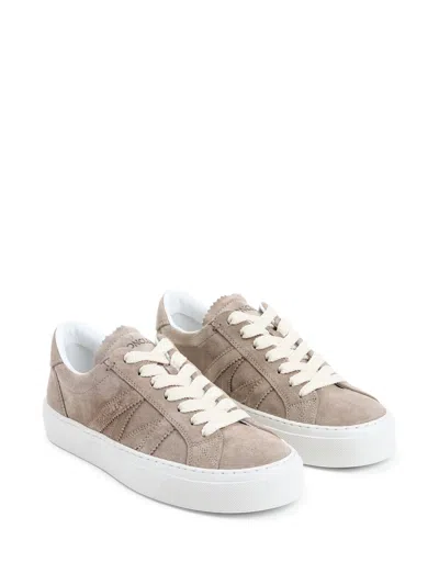 Moncler Leather Sneakers In White In Neutral
