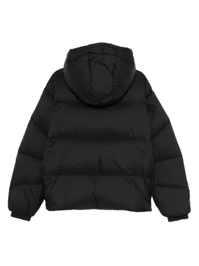Msgm Short Black Down Jacket With White Label And Zip  In Black