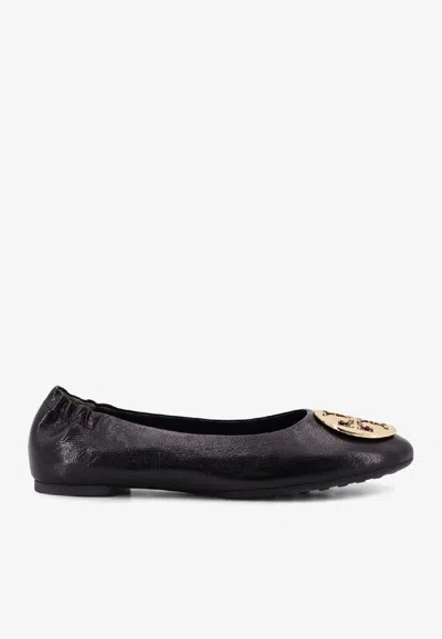 Tory Burch Leather Ballerinas With Metal Logo On The Front In Black