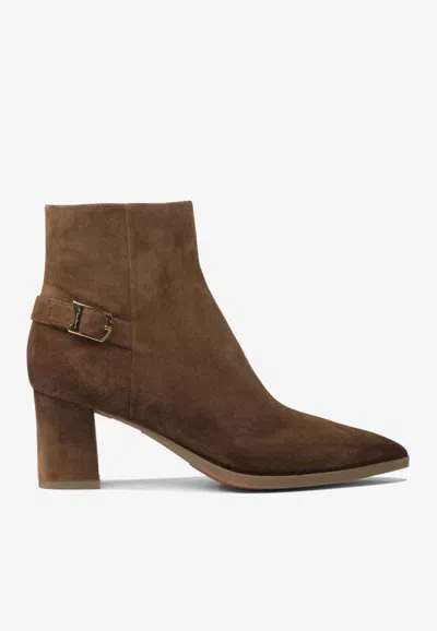 Santoni 65 Suede Ankle Boots With Strap In Brown