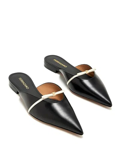 Ferragamo Giulye Mini Bow Leather Flat Mules In Multi