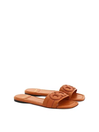 Ferragamo Gancini Slide In Cognac Leather Women In Brown