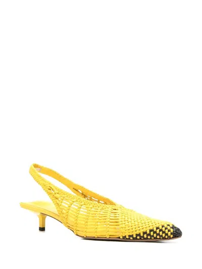 Jacquemus Woven Slingback Shoes With Pointed Toe In Yellow