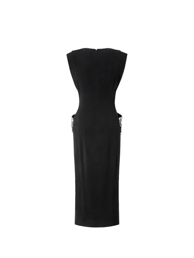 Pinko Midi Sleeveless Dress With Side Split And Sequins In Black