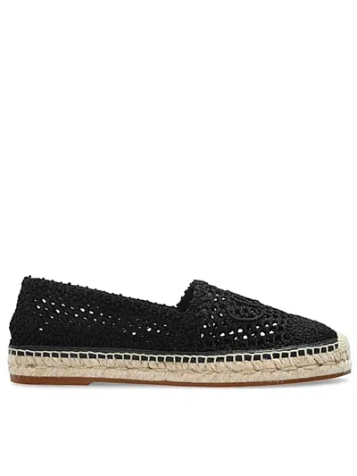 Chloé Woven Round Toe Espadrilles With Flat Rubber Sole In Black
