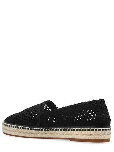 Chloé Woven Round Toe Espadrilles With Flat Rubber Sole In Black