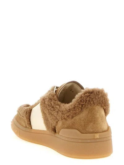 Valentino Garavani Upvillage Suede Shearling Low-top Sneakers In Brown