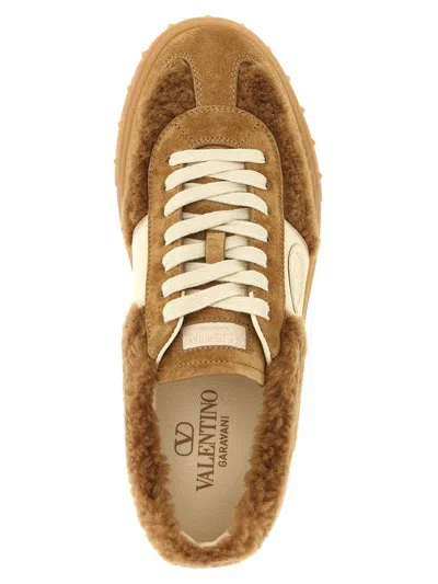 Valentino Garavani Upvillage Suede Shearling Low-top Sneakers In Brown