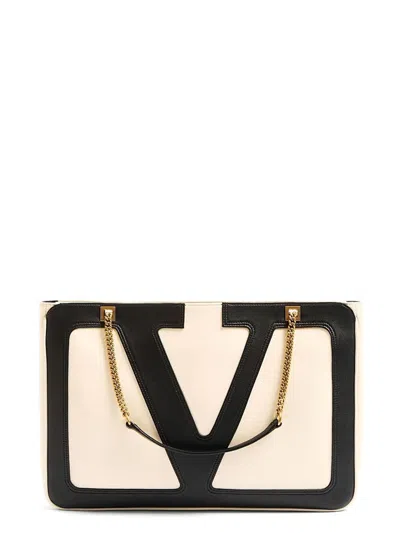 Valentino Chain Strap Shopper Featuring External Pocket In Neutral