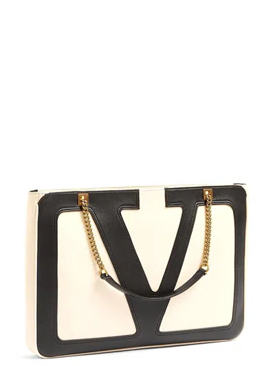 Valentino Chain Strap Shopper Featuring External Pocket In Neutral