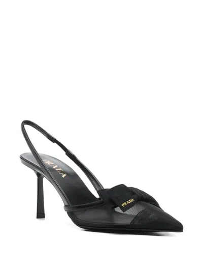 Prada Mesh Slingback Pumps Featuring Bow Detail In Multi