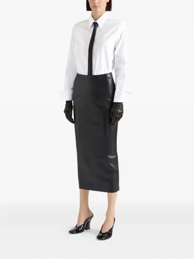 Givenchy Mid-length Skirt In Nappa Leather With Pleated Back In Black