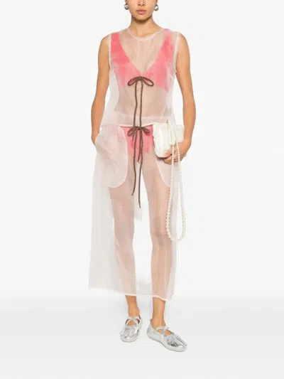 Simone Rocha Sheer Frayed Contour Top In Pink