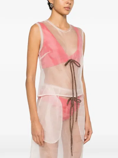 Simone Rocha Sheer Frayed Contour Top In Pink