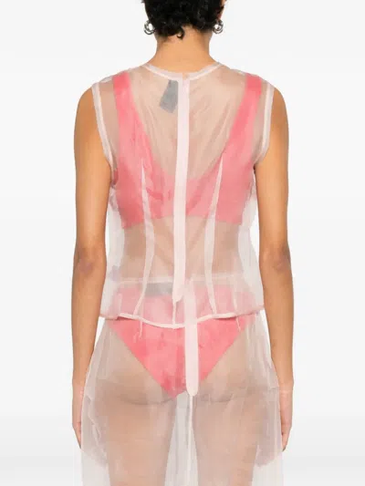 Simone Rocha Sheer Frayed Contour Top In Pink