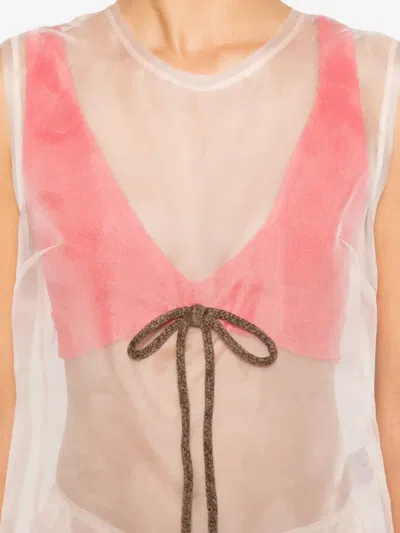 Simone Rocha Sheer Frayed Contour Top In Pink