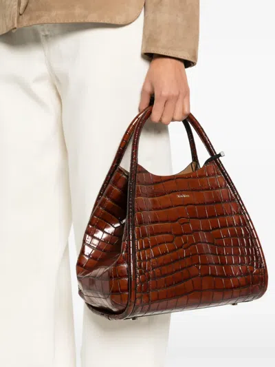 Max Mara Embossed-croc Tote Bag In Brown