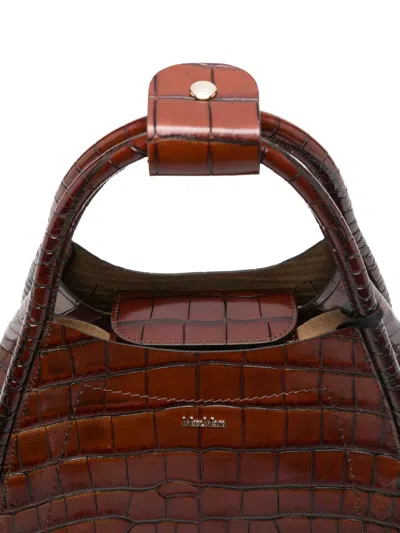 Max Mara Embossed-croc Tote Bag In Brown
