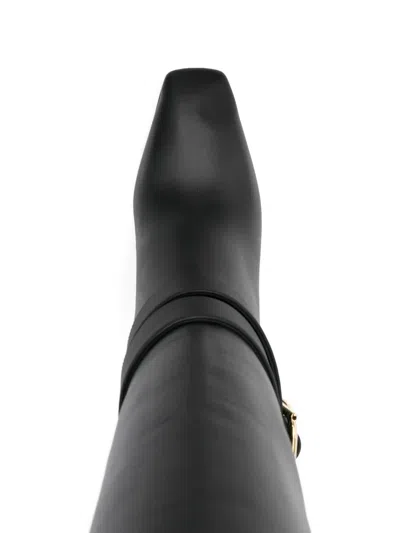 Ferragamo Knee High Boot With Wedge Heel In Black