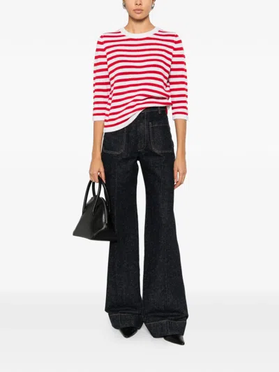 Allude Striped-pattern Sweater In White