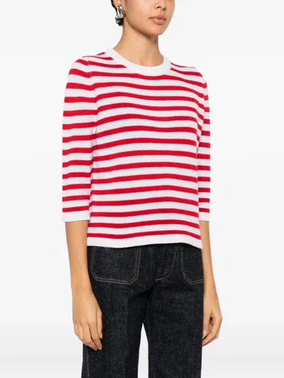 Allude Striped-pattern Sweater In White