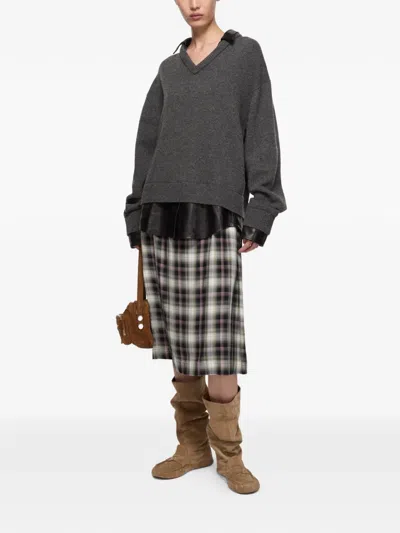 Acne Studios Plaid Midi Skirt In Black