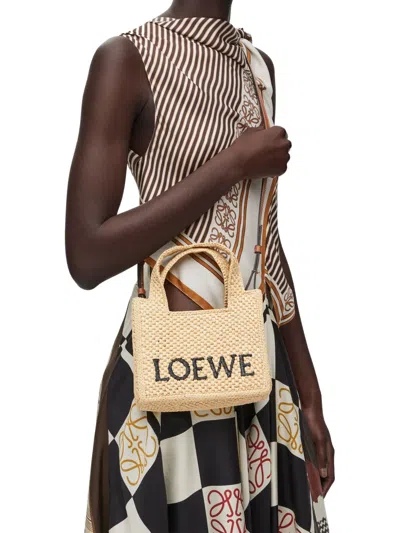 Loewe Mini  Font Tote In Raffia In Neutral