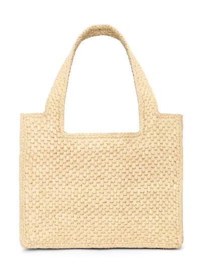 Loewe Mini  Font Tote In Raffia In Neutral