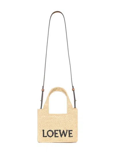 Loewe Mini  Font Tote In Raffia In Neutral