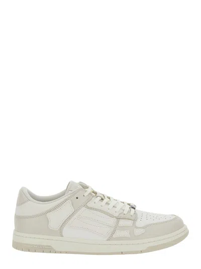 Amiri Skel Top Low White Sneakers With Skeleton Patch In Leather Man In Neutral